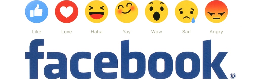 Facebook reaction emojis over facebook logo.