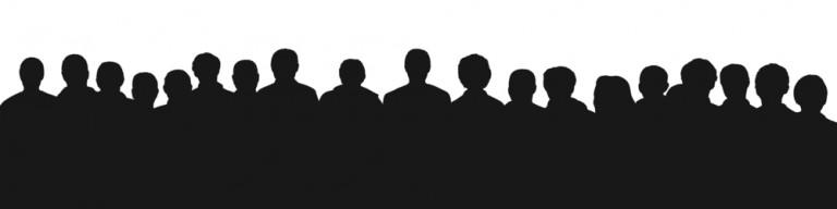Silhouette of several people standing next to each other, shoulder to shoulder.