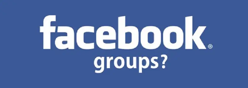 Blue background with white text that says facebook groups?