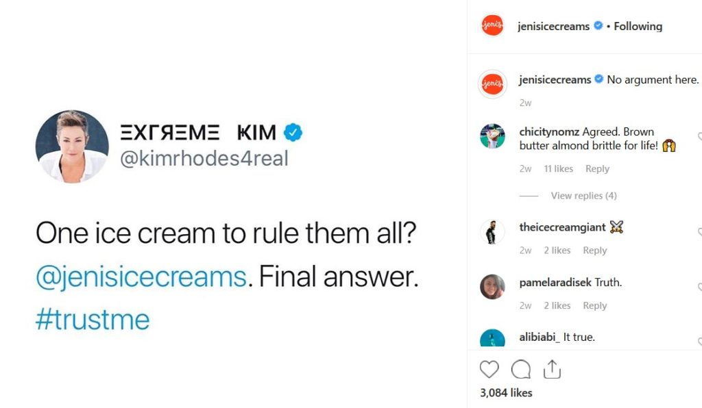 Jeni's Ice Cream Instagram post.