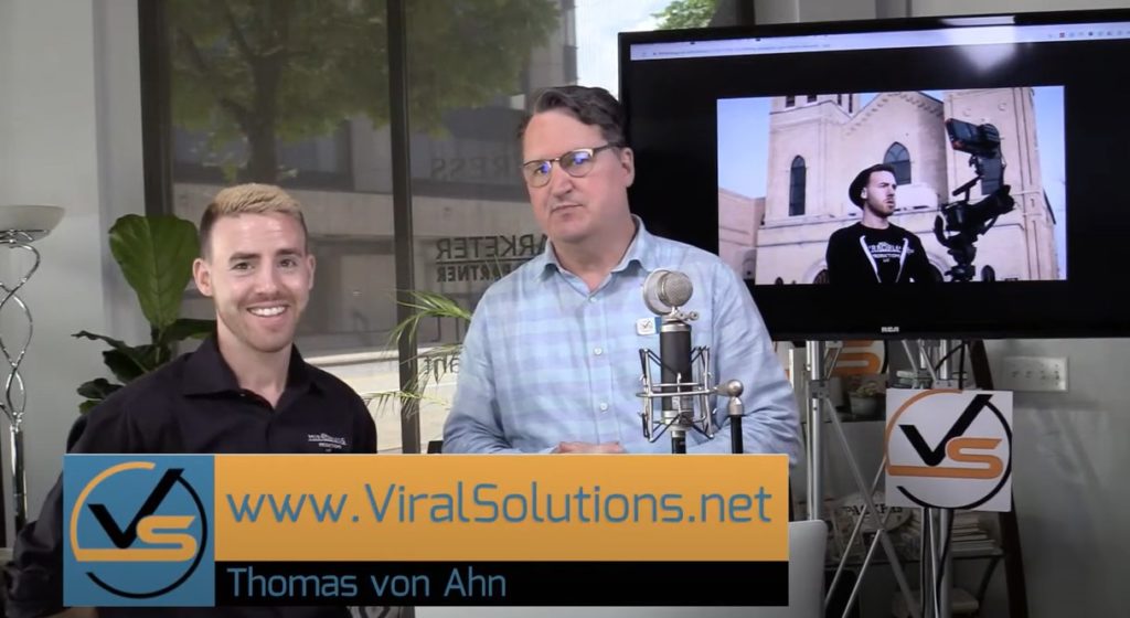 VS CMO Thomas and Alex of Mirrorless Productions standing in front of screen during virtual event