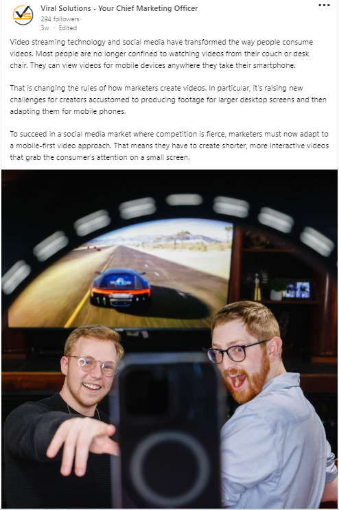 Joel and Andrew of Viral Solutions featured in an image accompanying a microblog from LinkedIn.