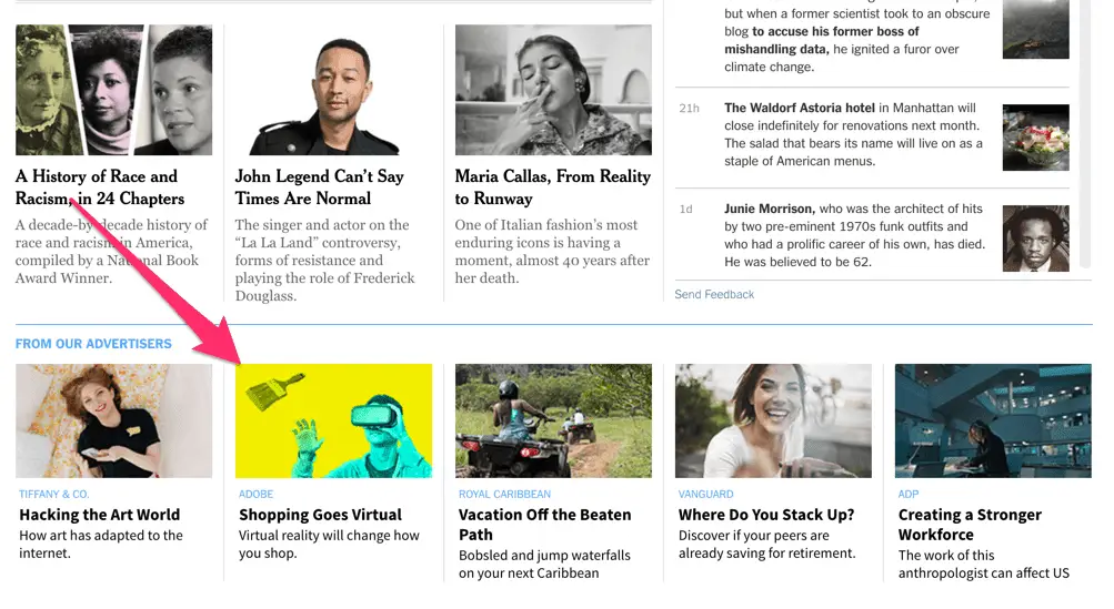 Example of native ads on the New York Times website.