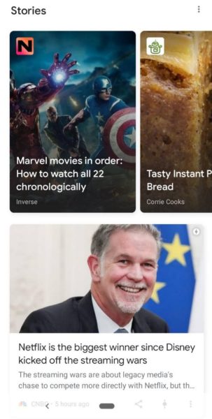 Screenshot of Google Stories in Discover feed on mobile device.