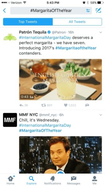 Example of a native ad from Patron Tequila on Twitter for International Margarita Day.