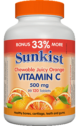 Bottle of chewable vitamin C tablets from Sunkist.