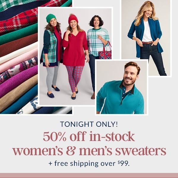 Land’s End email notice of a flash sale offers 50% off sweaters.