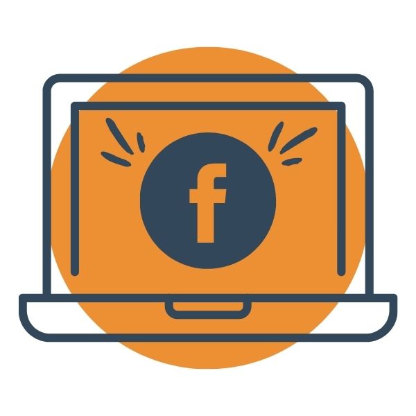 A laptop icon with the facebook logo