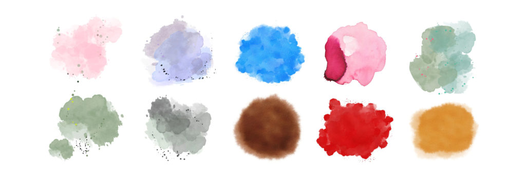 Watercolor splotches in various shades.