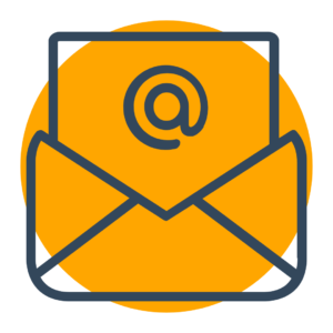 an icon of a open letter with the @ symbol representing email.