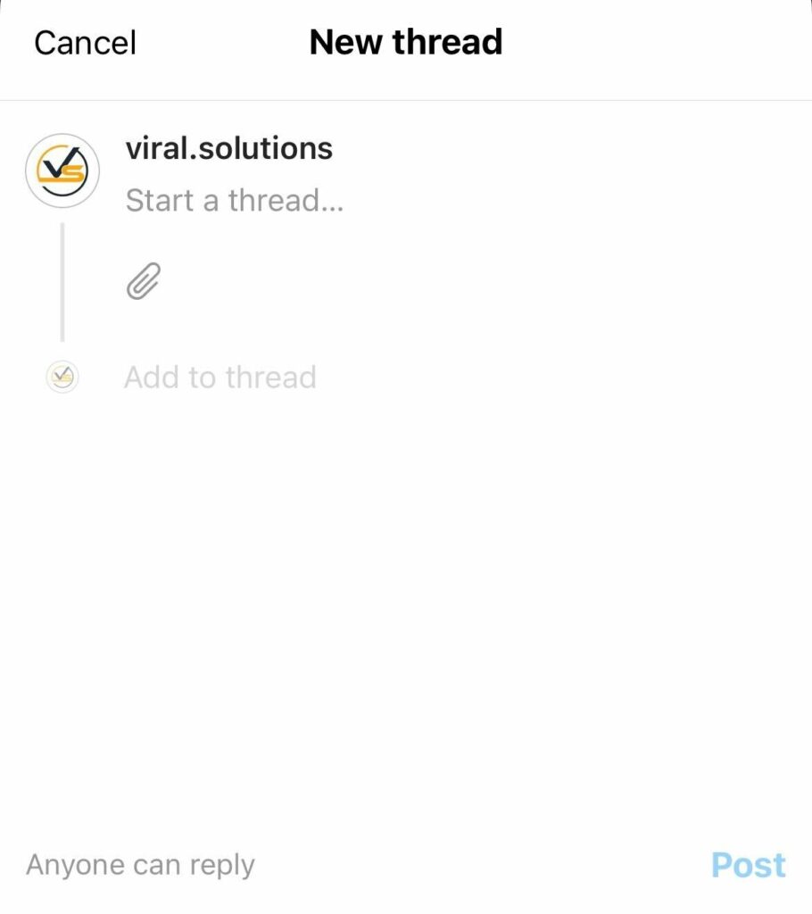 A blank post in Threads from Viral Solutions.