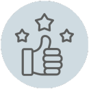 Thumbs up icon with 3 stars above it